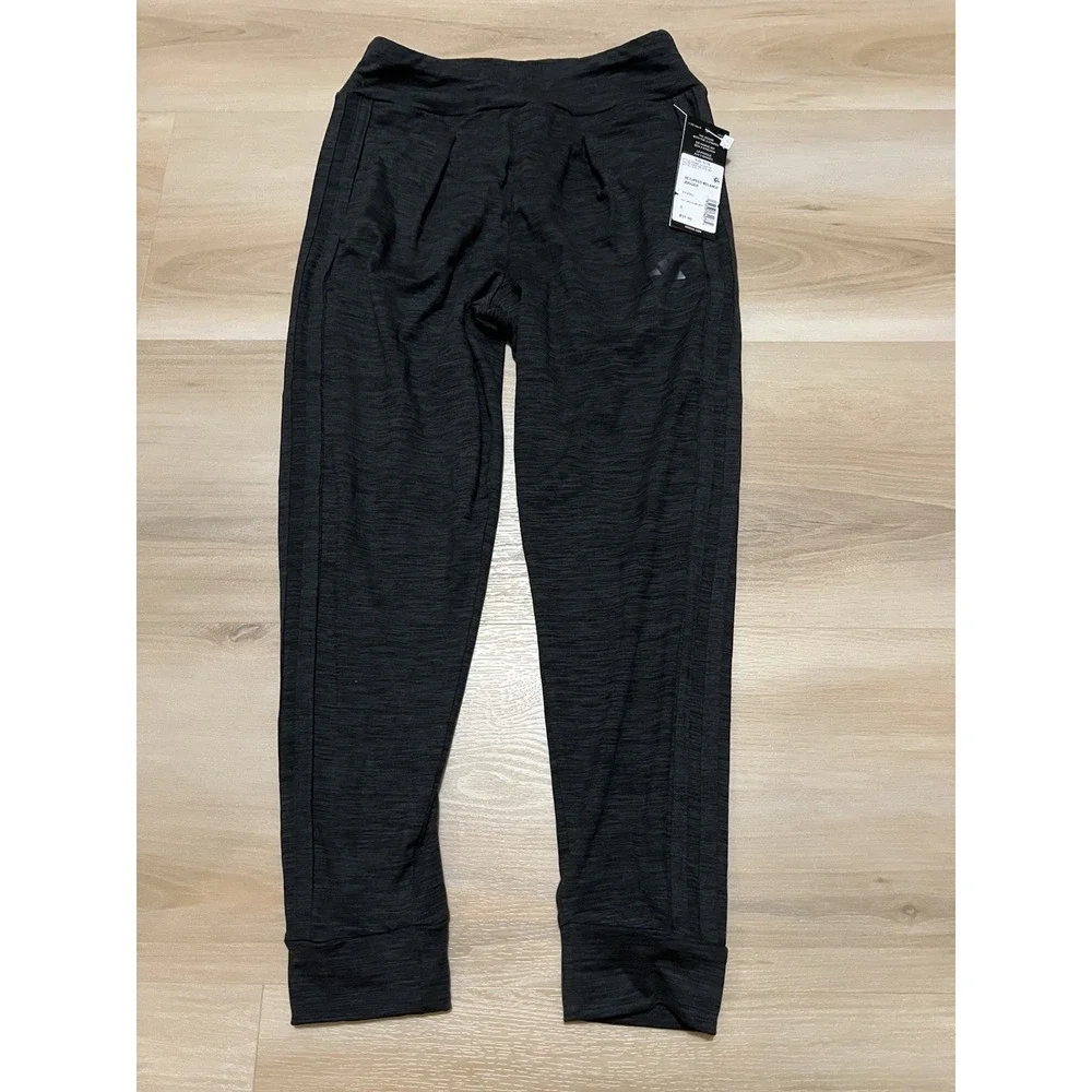 NWT Adidas Girls 3 Striped Cuffed Melange Jogger Pants Grey/Black‎ Sz Small 7/8